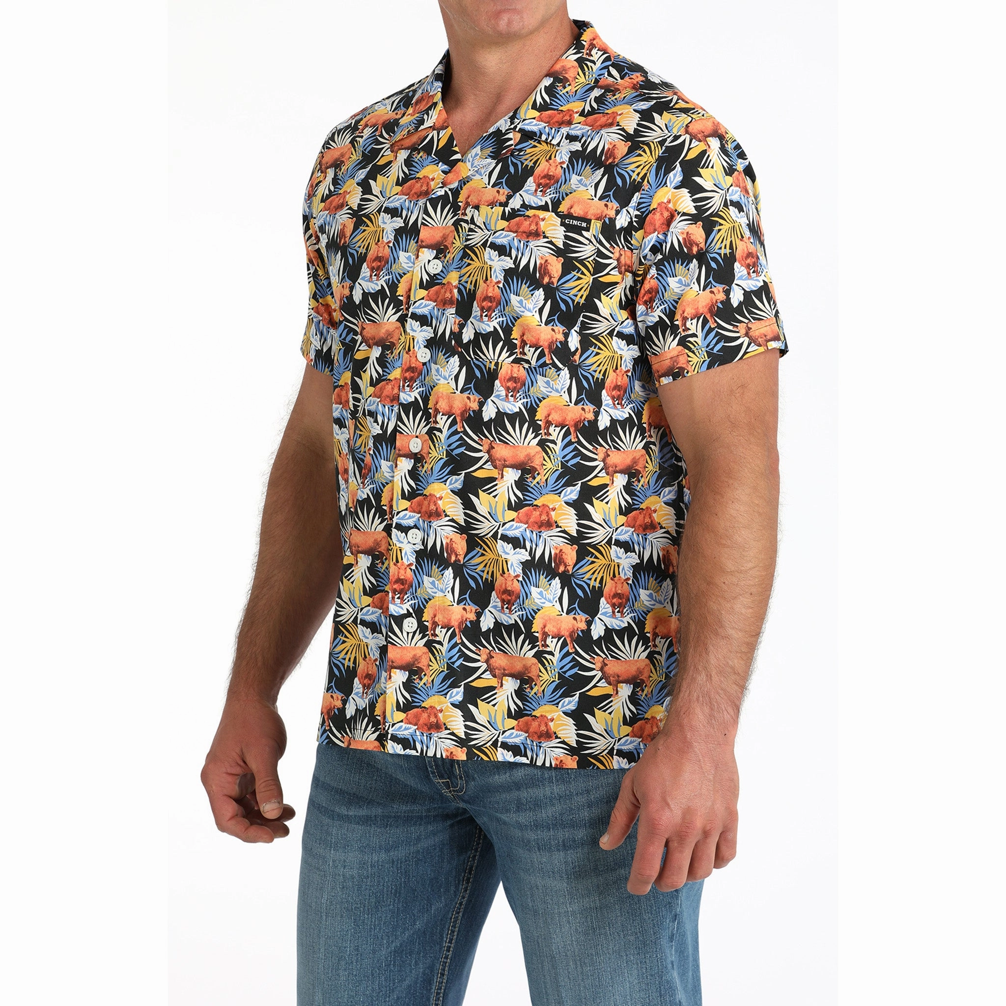 Layered Hemline Flexible Material Cinch Men's Aloha Angus Camp Shirt