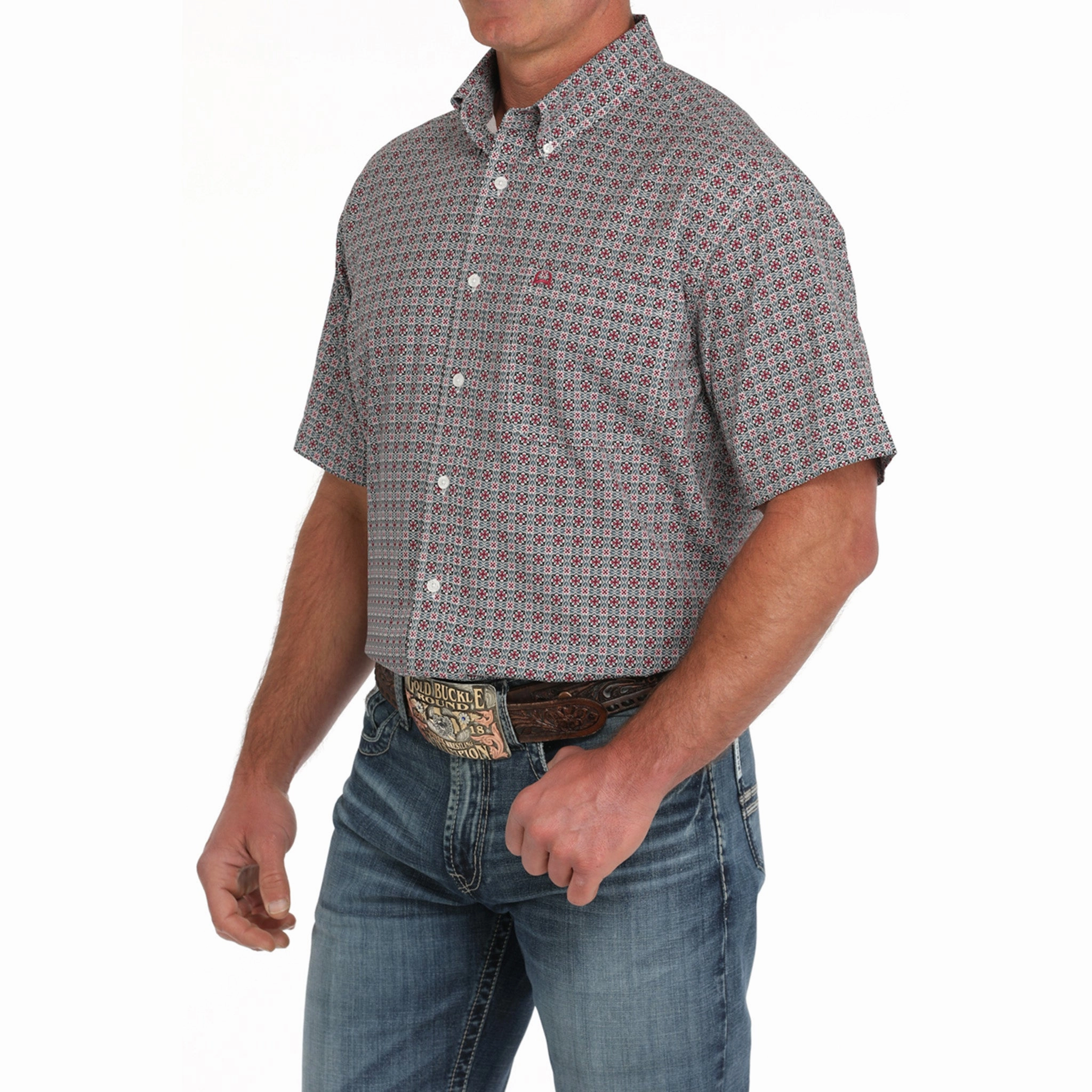 Cinch Men's Geo Print Shirt Double Stitched Seams Cooling Core Technology