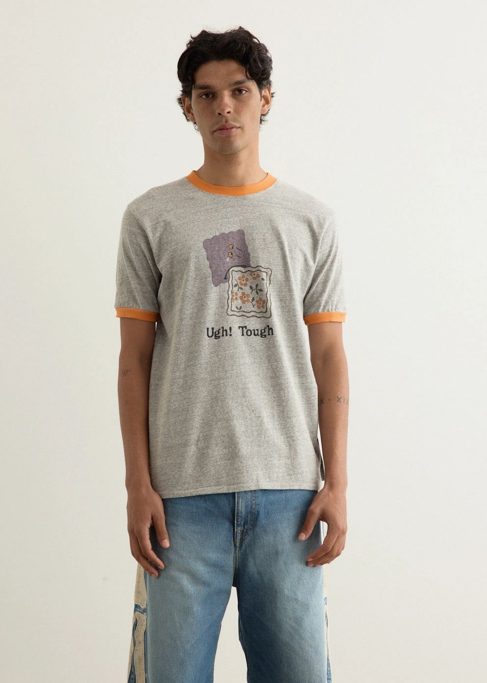 TOP Jersey RINGER T-Shirt (TOUGH PECKISH BOWY) Solid color purity No-Fuss Design