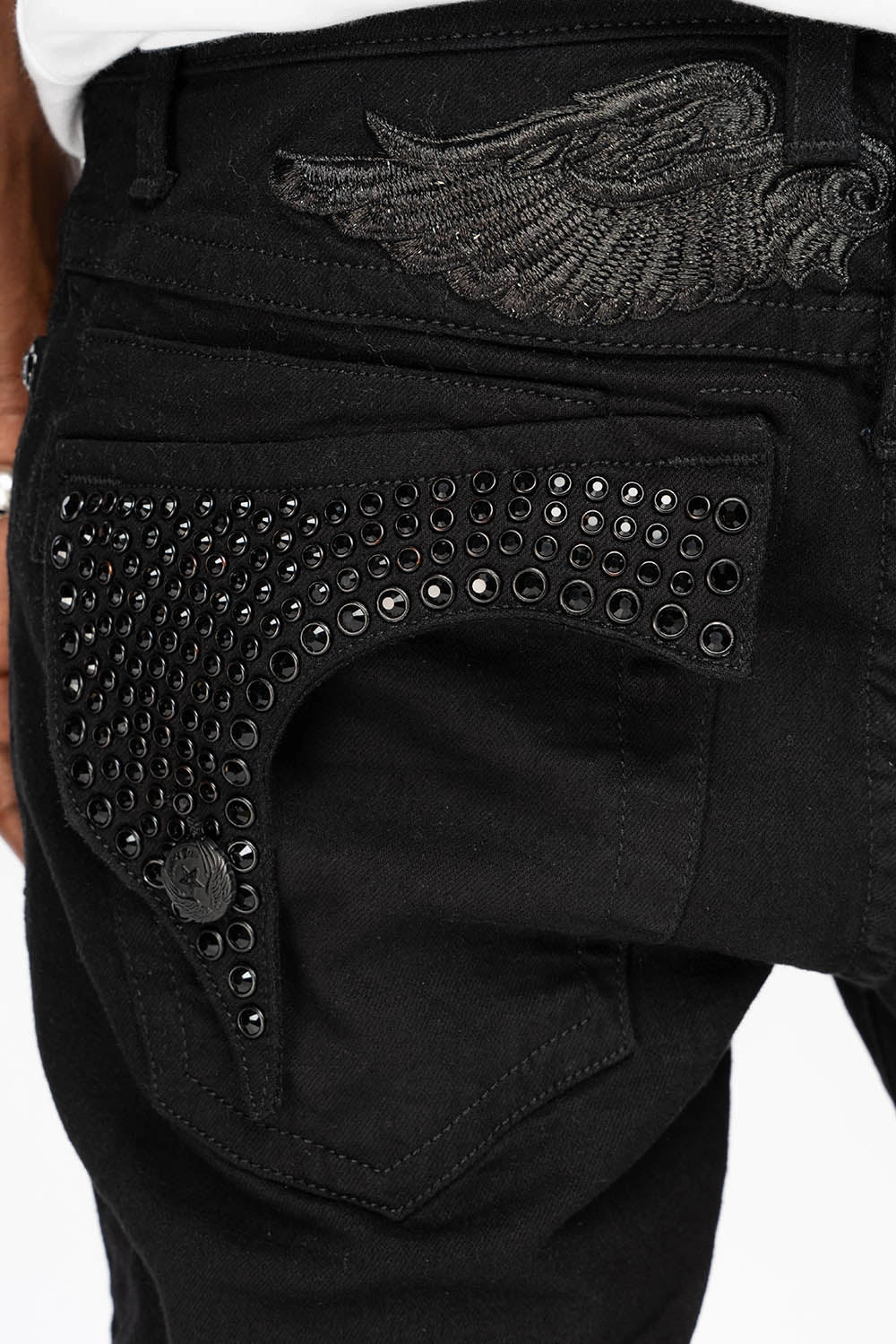 KILLER FLAP MENS SKINNY JEANS IN PURE BLACK   FULLY EMBELLISHED JET BLK CRYSTALS On The Go Trend Setter Road Trip Casual