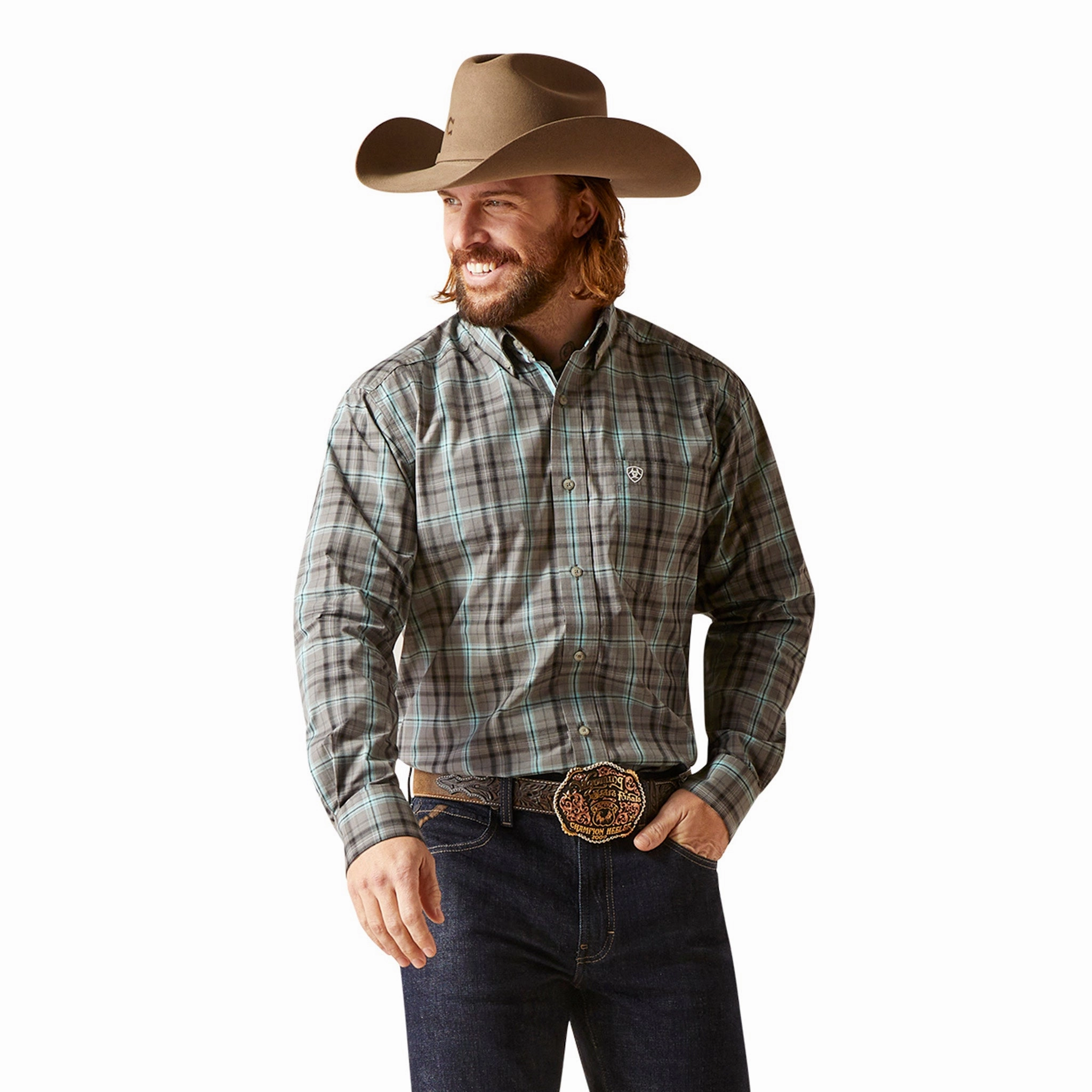 Ariat Men's Pro Stryker Steel Blue Striped Shirt Preppy Vibe Mature Elegance