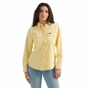 AntiPilling Finish Ribbed Trims Wrangler Women's Pale Yellow Solid Long Sleeve