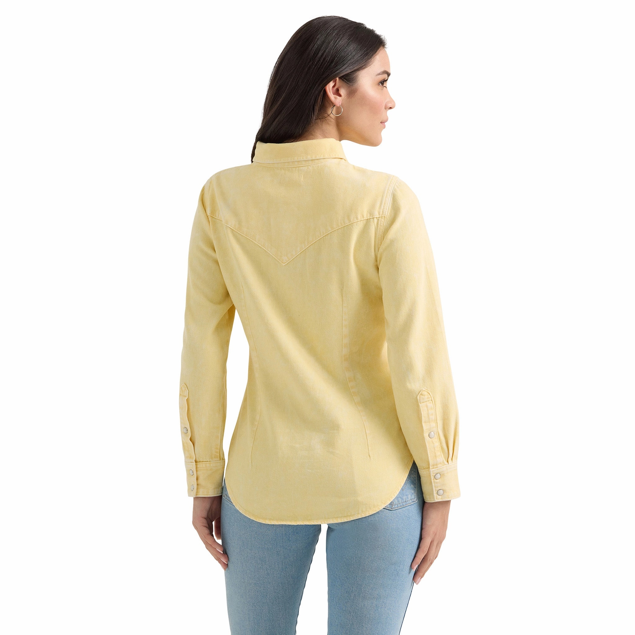Wrangler Women's Pale Yellow Solid Long Sleeve MultiDirectionalStretch Breathable Microfiber