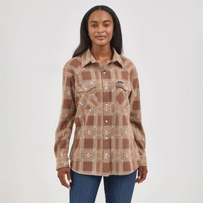Wrangler Woman's Brown Americana Unlined Boyfriend Shacket Windproof Technology