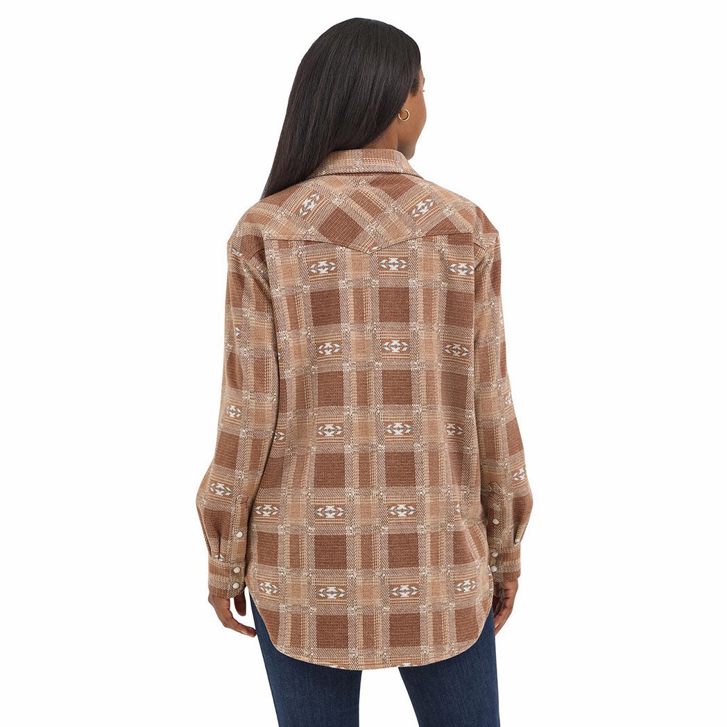 Flexible Joint Articulation Wrangler Woman's Brown Americana Unlined Boyfriend Shacket