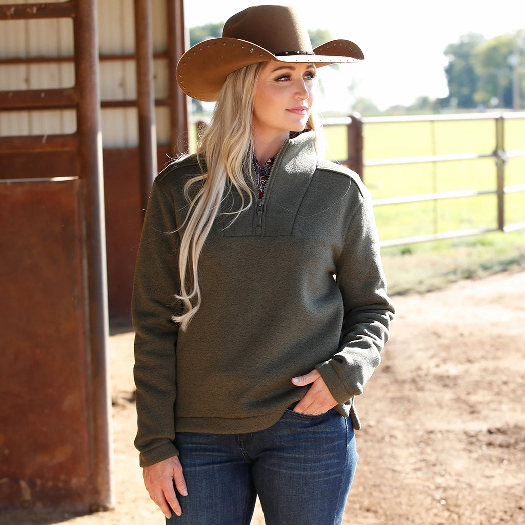 Cinch Women's Olive Solid Fleece Pullover Transitional City Fit