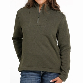 Cinch Women's Olive Solid Fleece Pullover Abrasion Resistant Surface