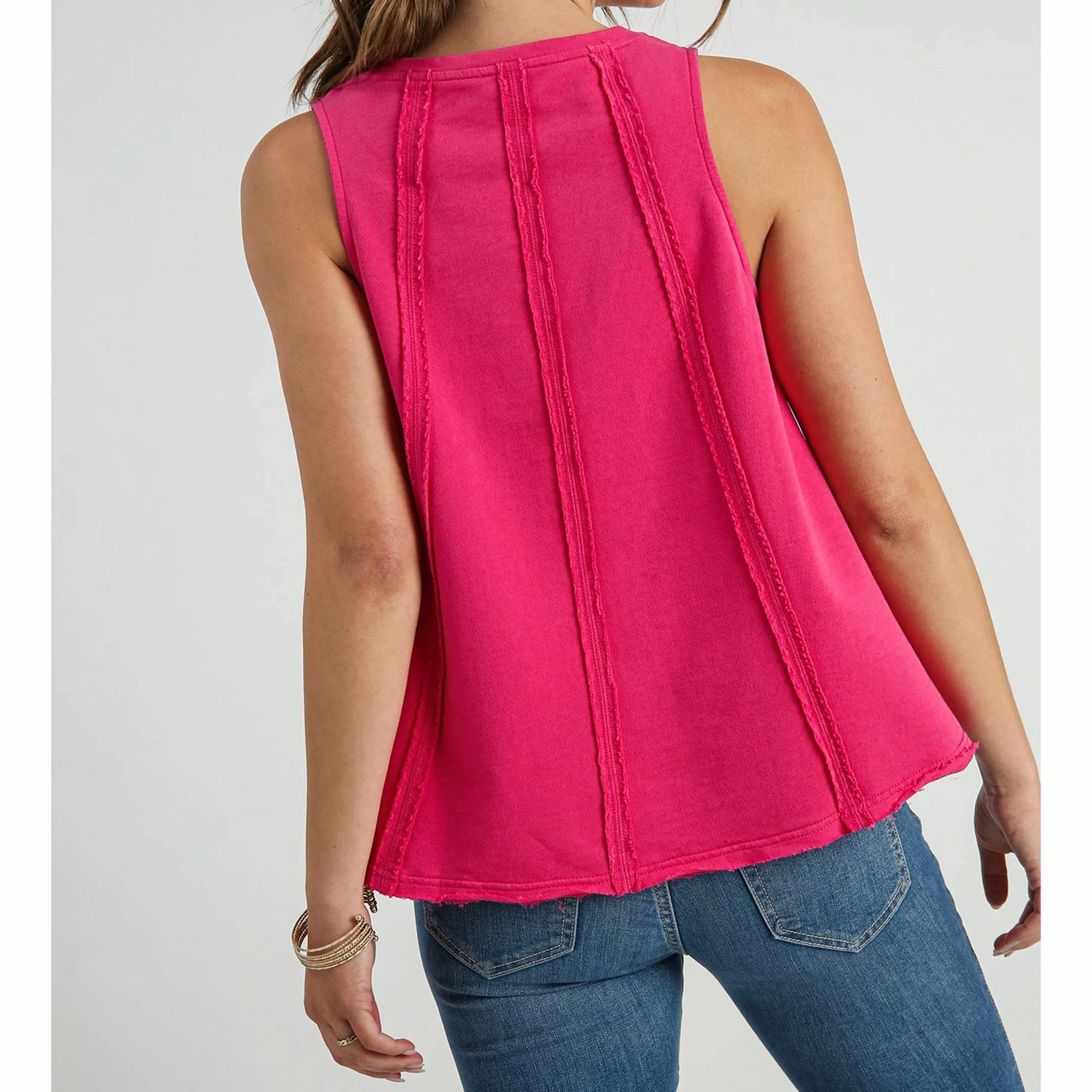 OversizedFit Smooth Interior Lining Umgee Women's Hot Pink Vertical Fray Tank