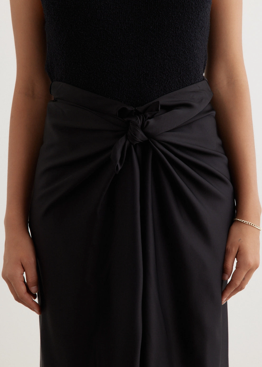 Satin Knot Skirt Boutique Exclusive Mid Length