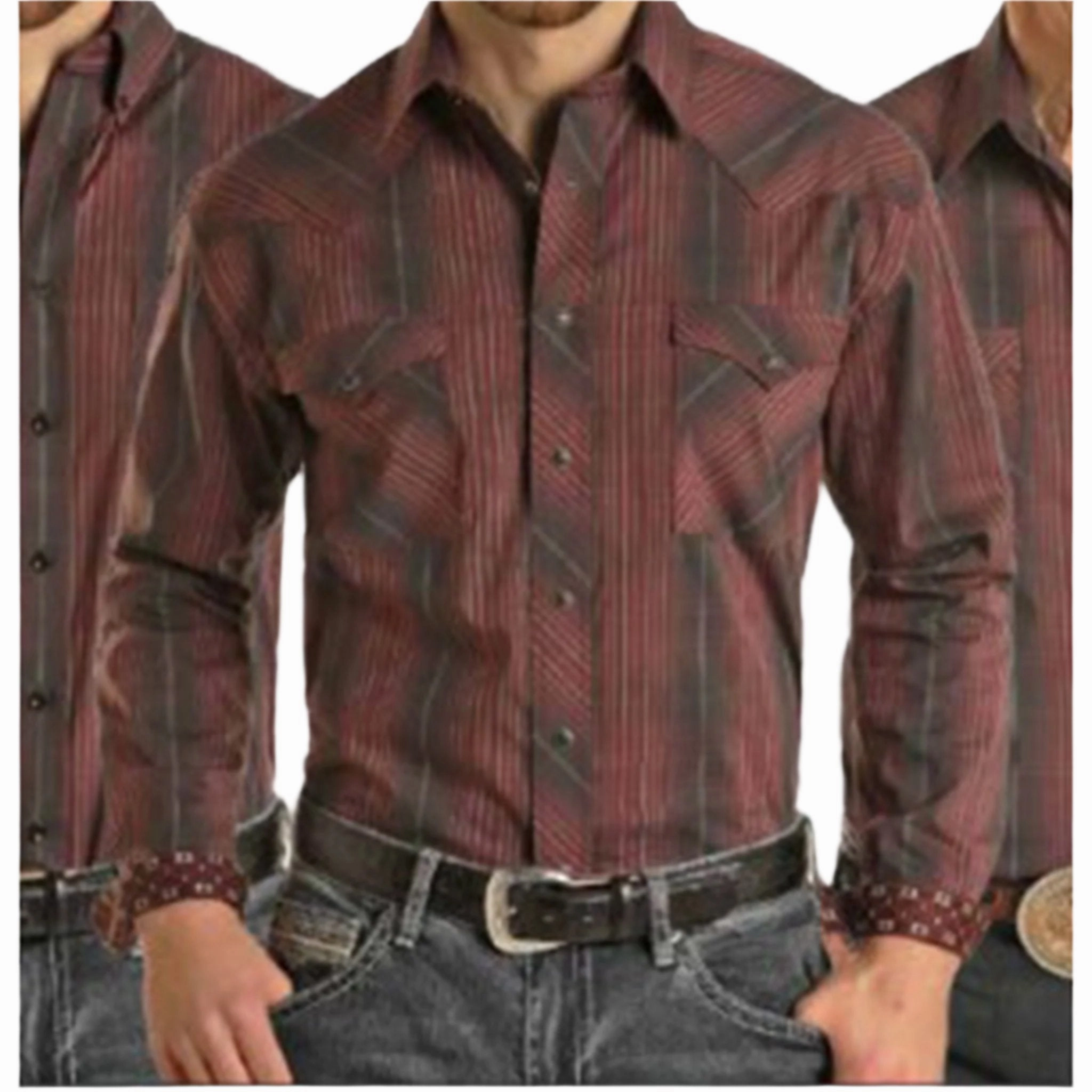 Classic Wear Rock & Roll Men's Burgandy Ombre Plaid Shirt
