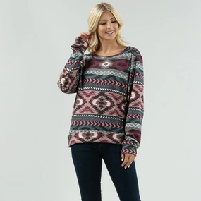 Avery Women's Tribal Print Long Sleeve Cozy Knit