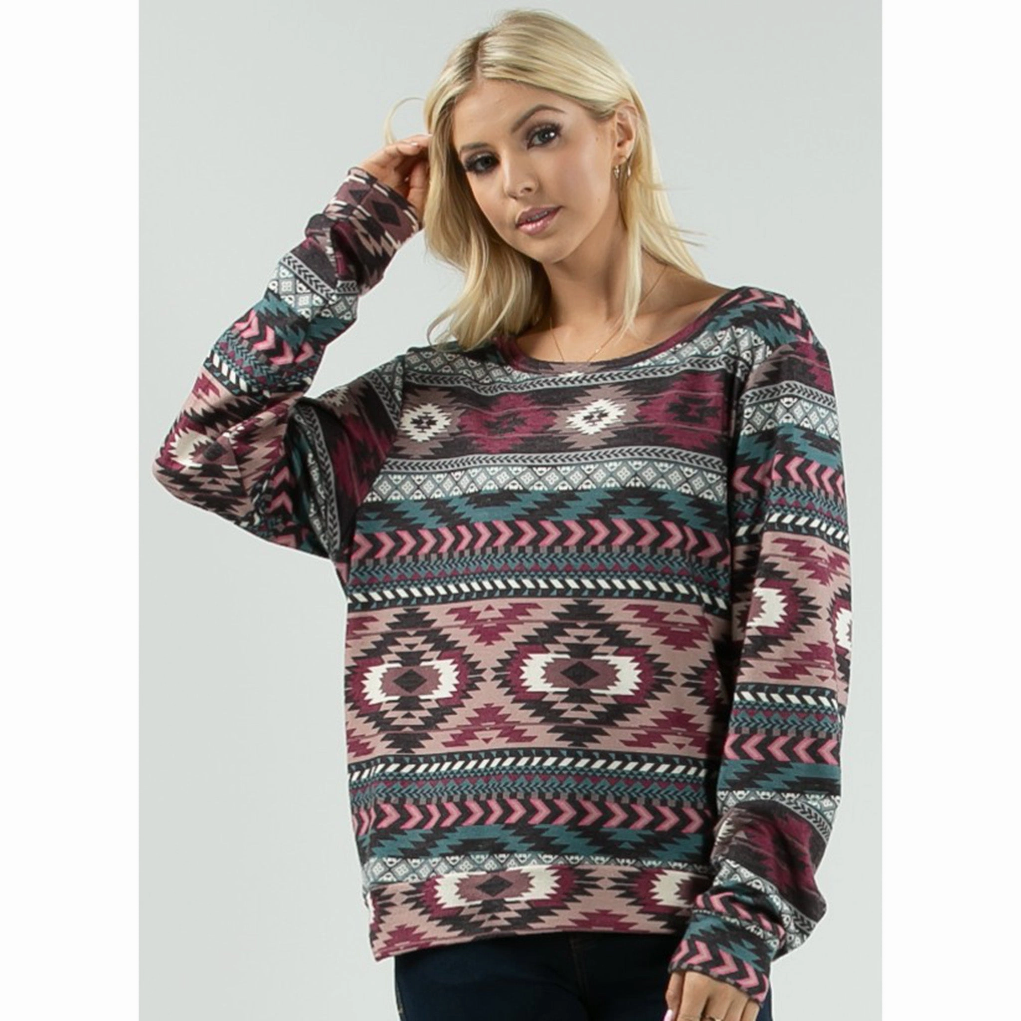 Avery Women's Tribal Print Long Sleeve Breathable Ventilation Odor Resistant Finish