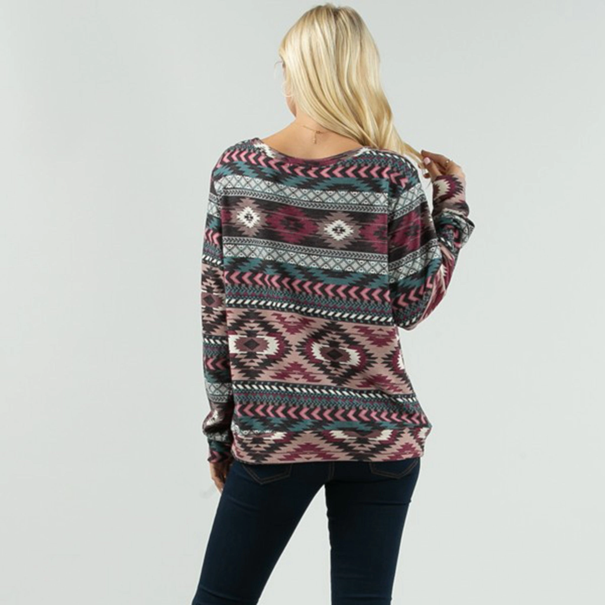 Oversized Collar Ethically Sourced Material Avery Women's Tribal Print Long Sleeve