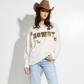 Wrinkle Resistant Treatment High Durability Material Phil Love Women's Oatmeal Howdy Sequin Long Sleeve