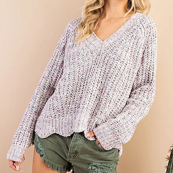 Eesome USA Women's Heather Grey Chenille Knit Sweater NonChafeCollarTech Minimalist Design