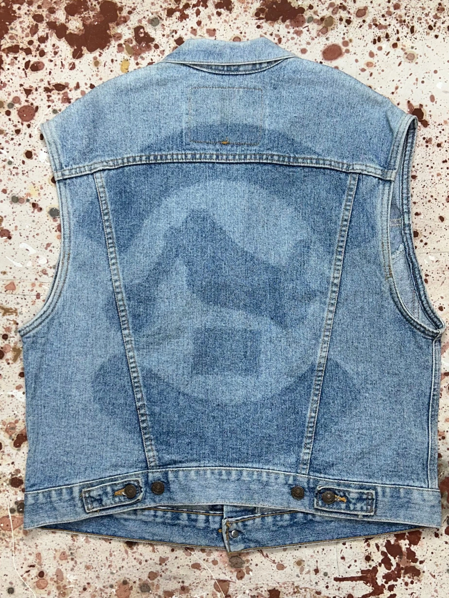 Reflective Safety Trim ReflectiveTrimDetails Vintage USA Levi Light Wash 2 Pocket Trucker Vest (JYJ1124-374)