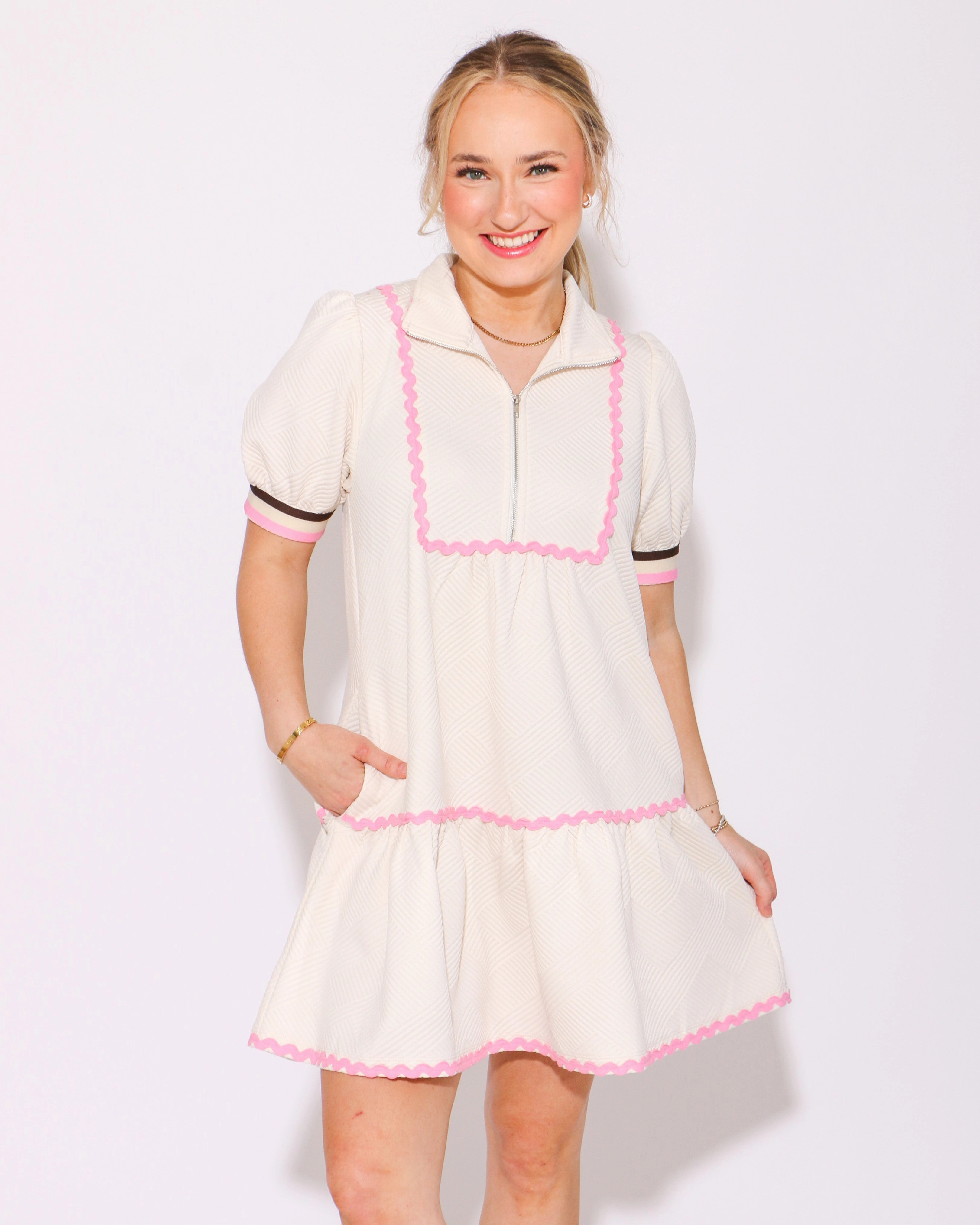 Elegant Tailoring Zippered Chic Mini Dress in Cream