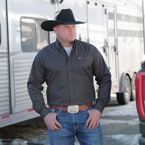 Cinch Men's Black Foulard Print Shirt Airflow Ventilation System