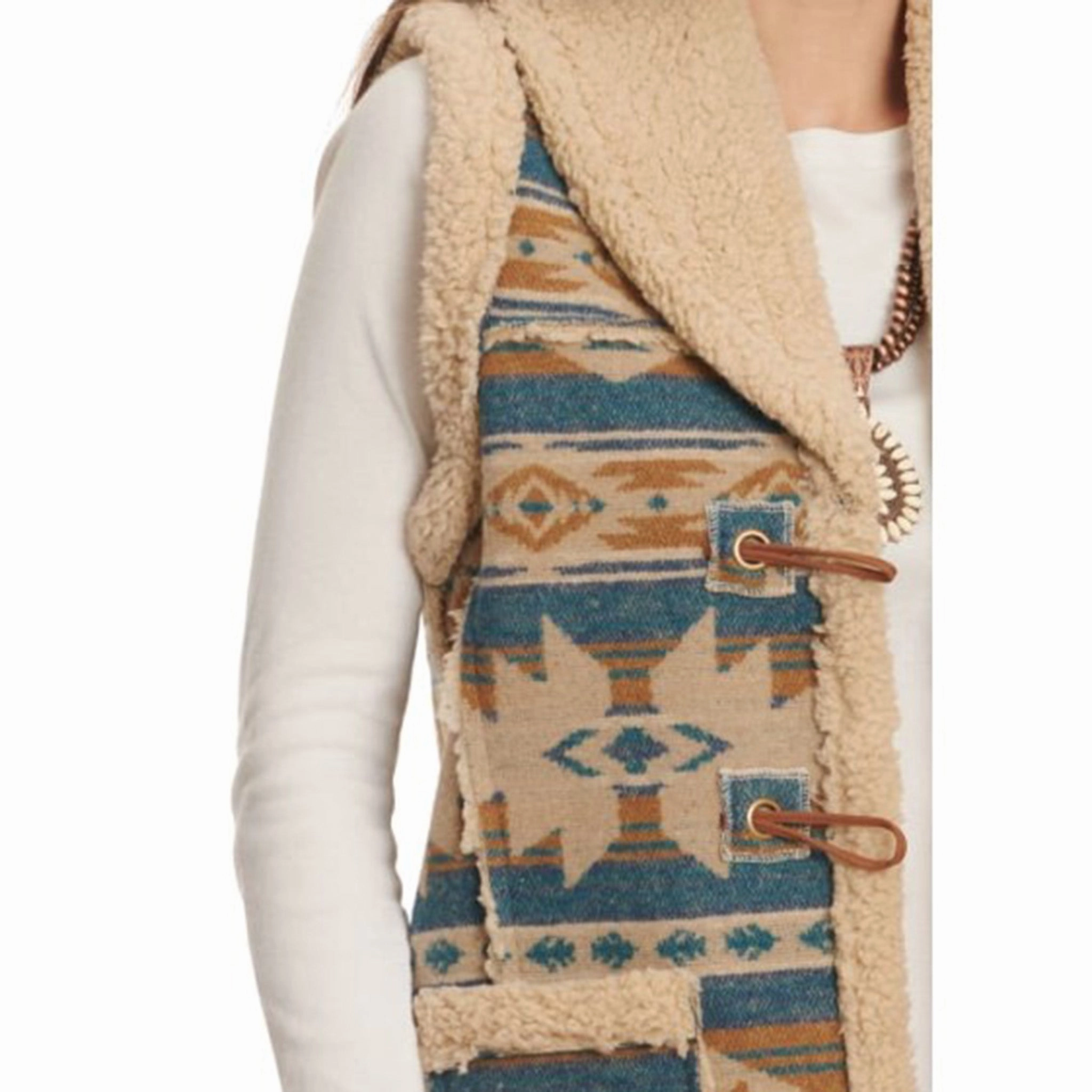 Cotton & Rye Women's Aztec Sherpa Vest elastic waistband