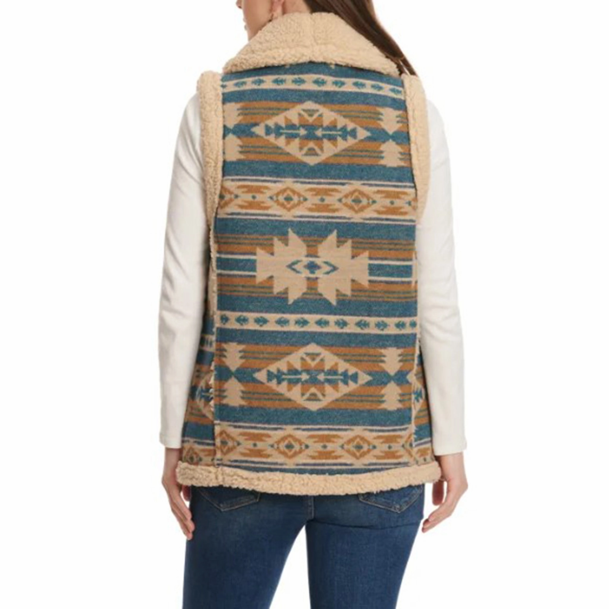 Belted Waist Cotton & Rye Women's Aztec Sherpa Vest