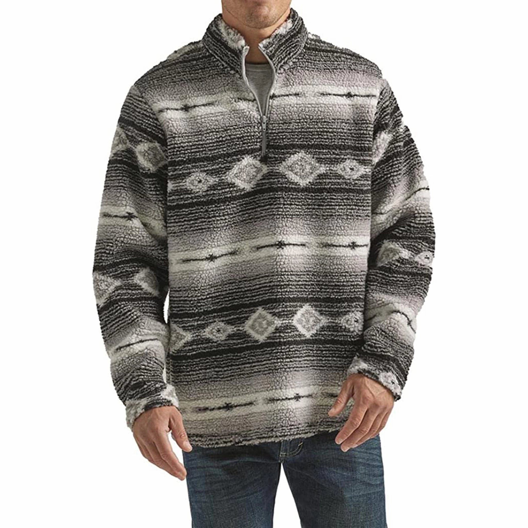 Wrangler Men's Navy and Gray Aztec Sherpa Runway Inspired Gym Wear