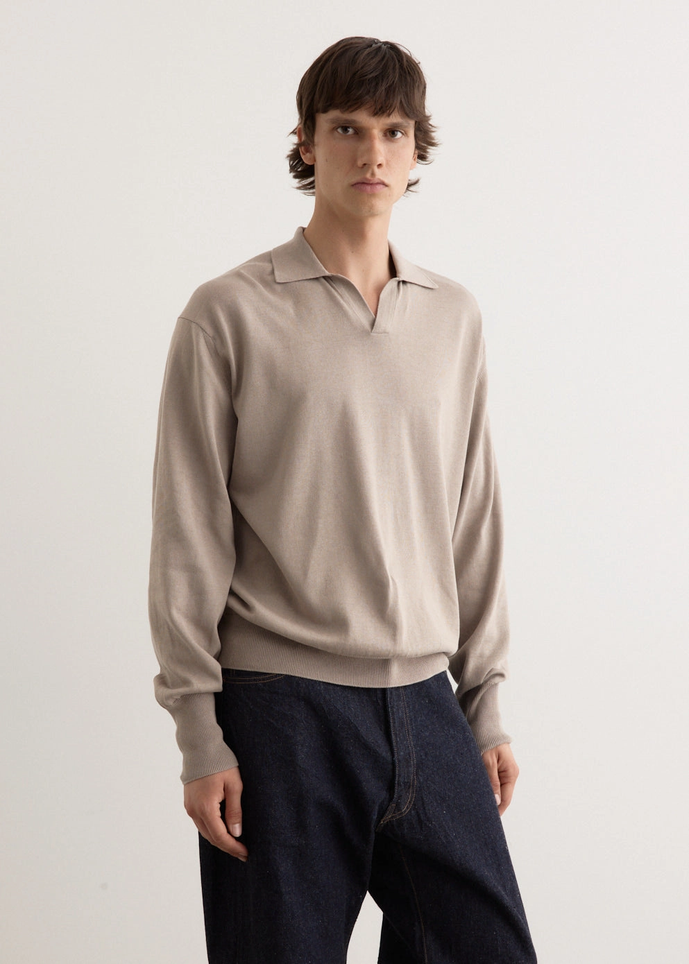 Roomy Cut Smart Casual Wear Cotton Knit Skipper Shirt