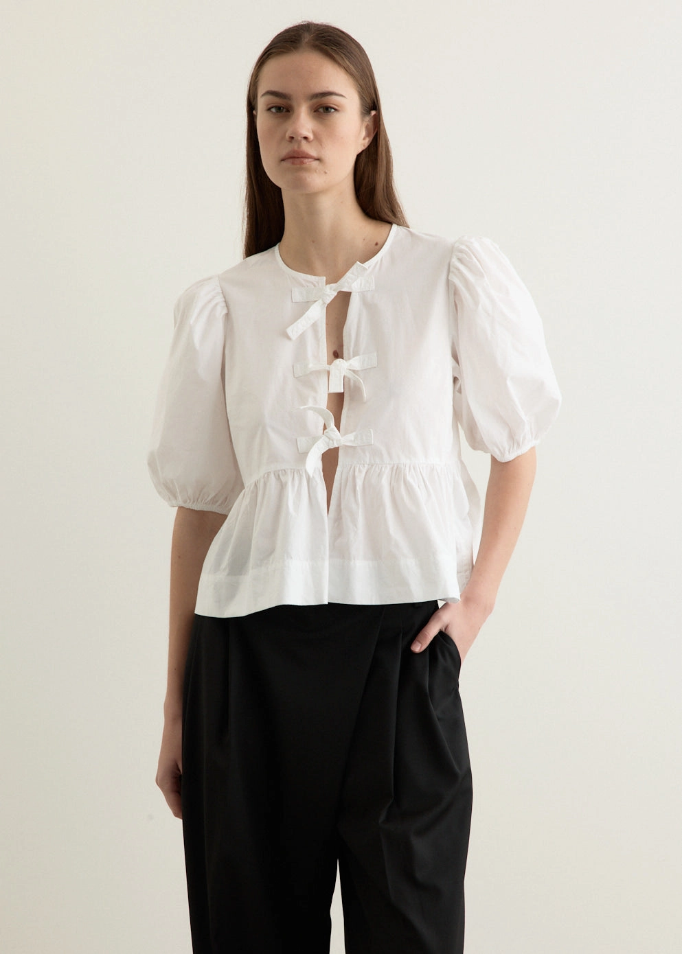 Reinforced Seams Affordable Fashion Cotton Poplin Peplum Blouse