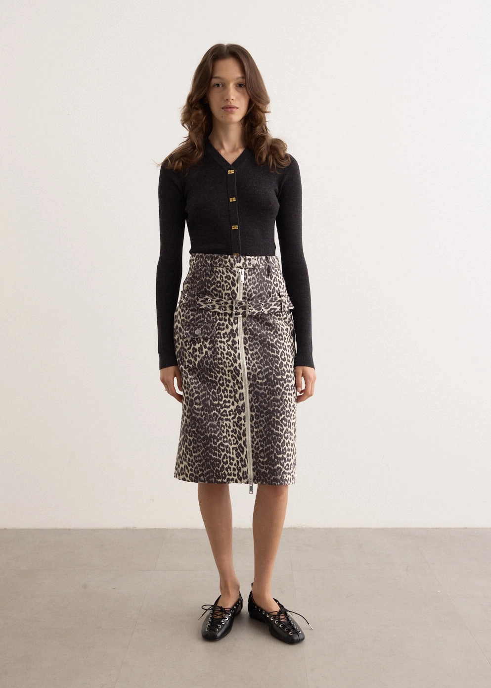 Outfit Diary Elasticized Hem Cotton Tweed Midi Skirt