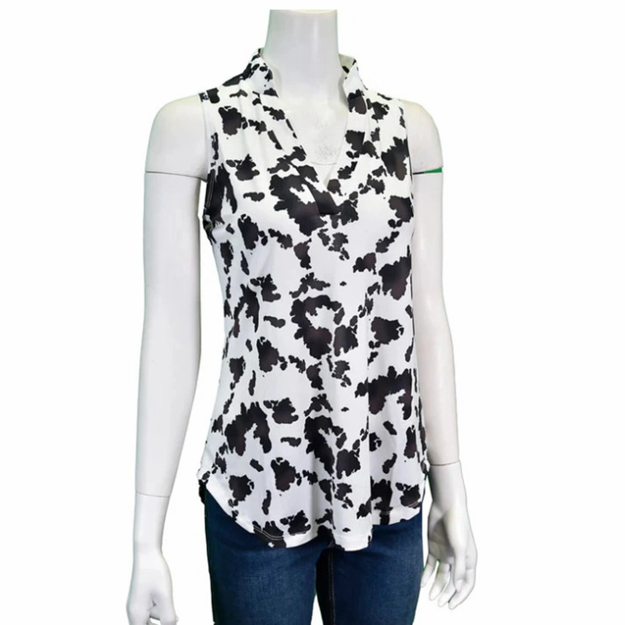 Double Stitched Hems Cowboy Hardware Women's Cow Print Hi Lo Tank