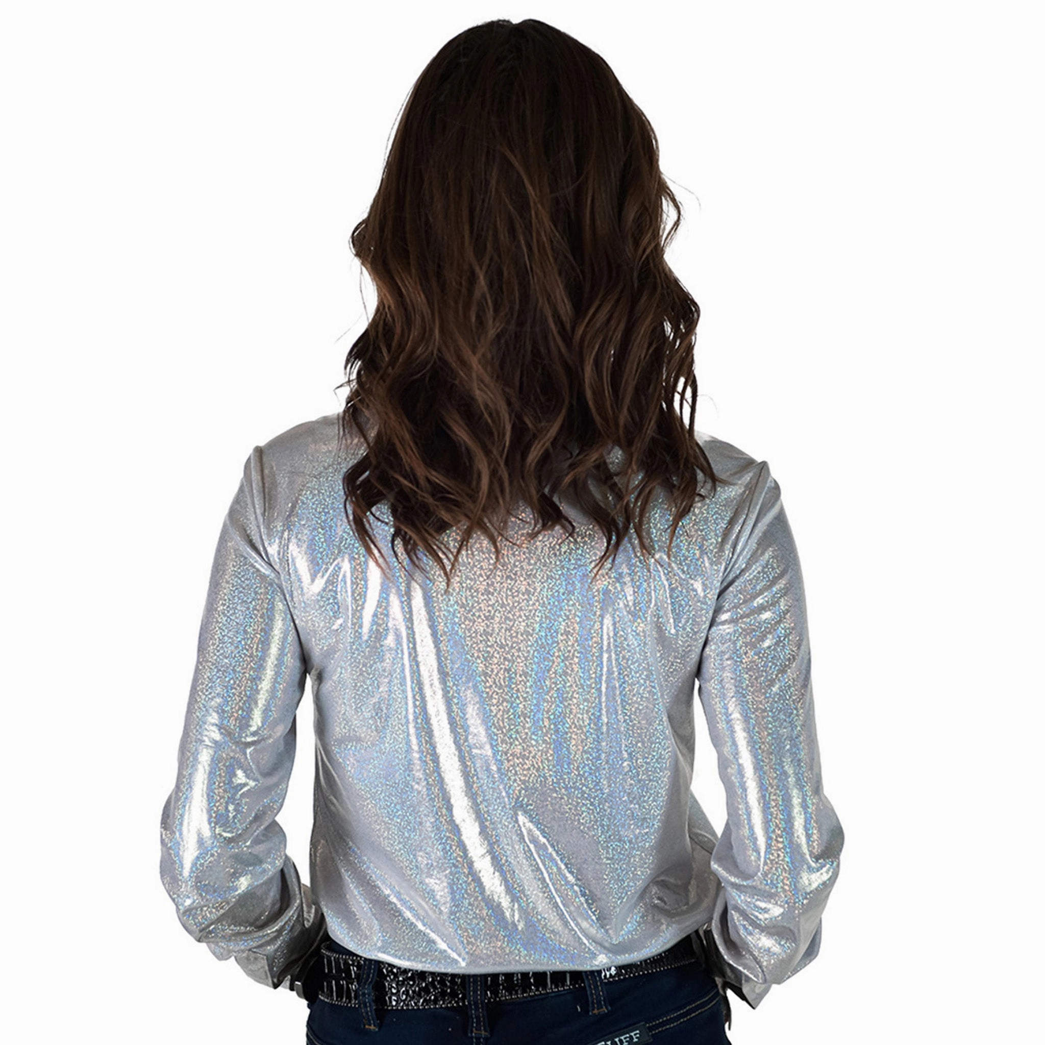 Cowgirl Tuff Women's White Sparkle Stretch Long Sleeve StainRepellentCoating Antimicrobial Finish