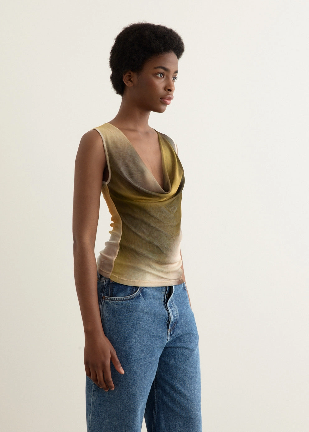 blurriness Cowl Silk Mesh Tank
