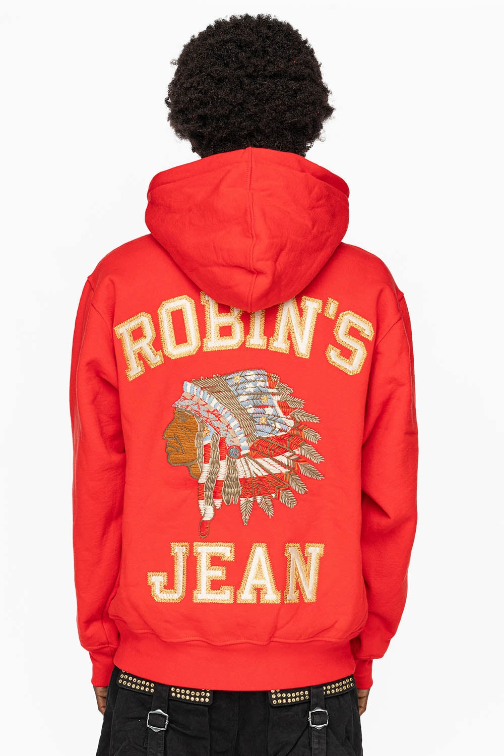 Functional Fashion ROBIN??S HEAVY WEIGHT NATIVE AMERICAN CHIEF PULLOVER HOODIE IN RED