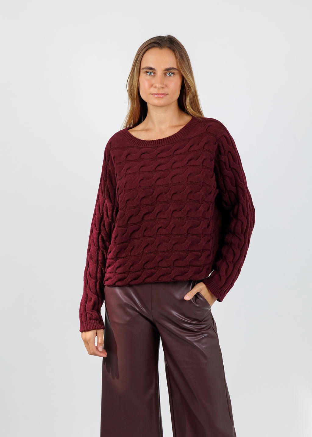 Sirah Cable Crew Neck Pullover - Bramble Berry Hypoallergenic Yarn Construction Casual Knit Layer