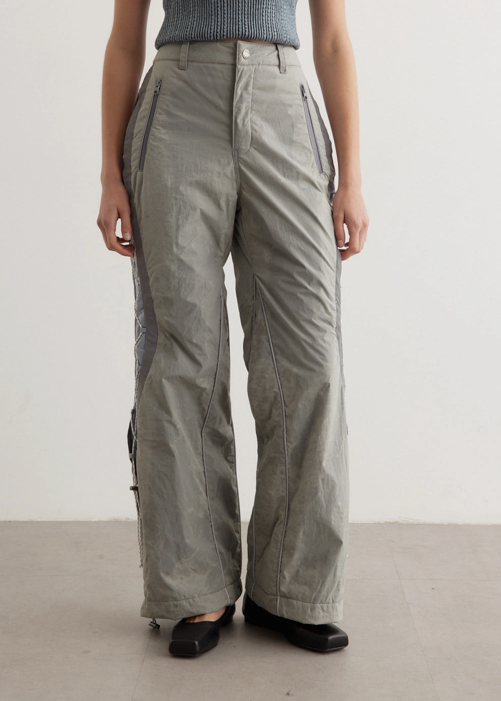 Crack Padded Lace-Up Wide Pants Secure fit Comfy Texture