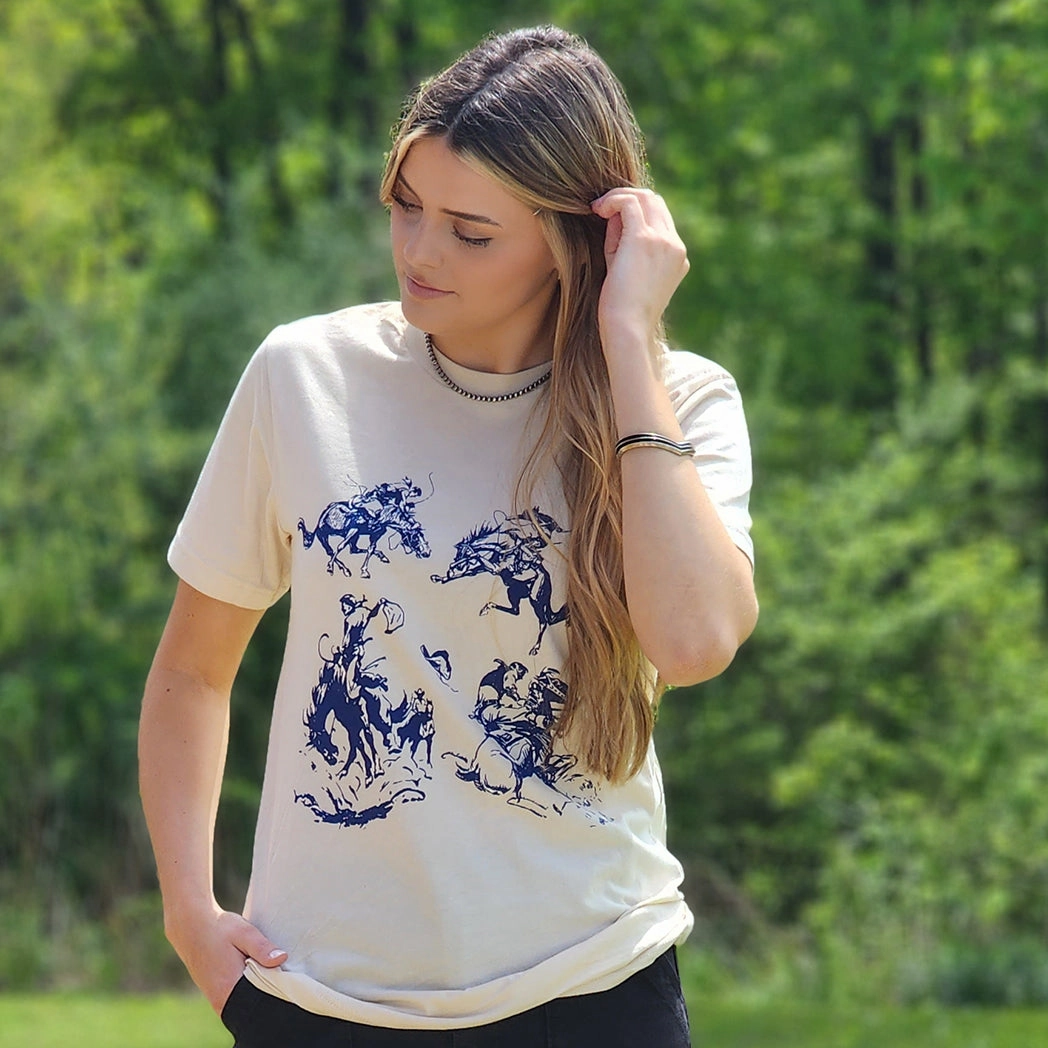 Cream Cowboy Block Tee CrossBackDesign ReflectiveTrim