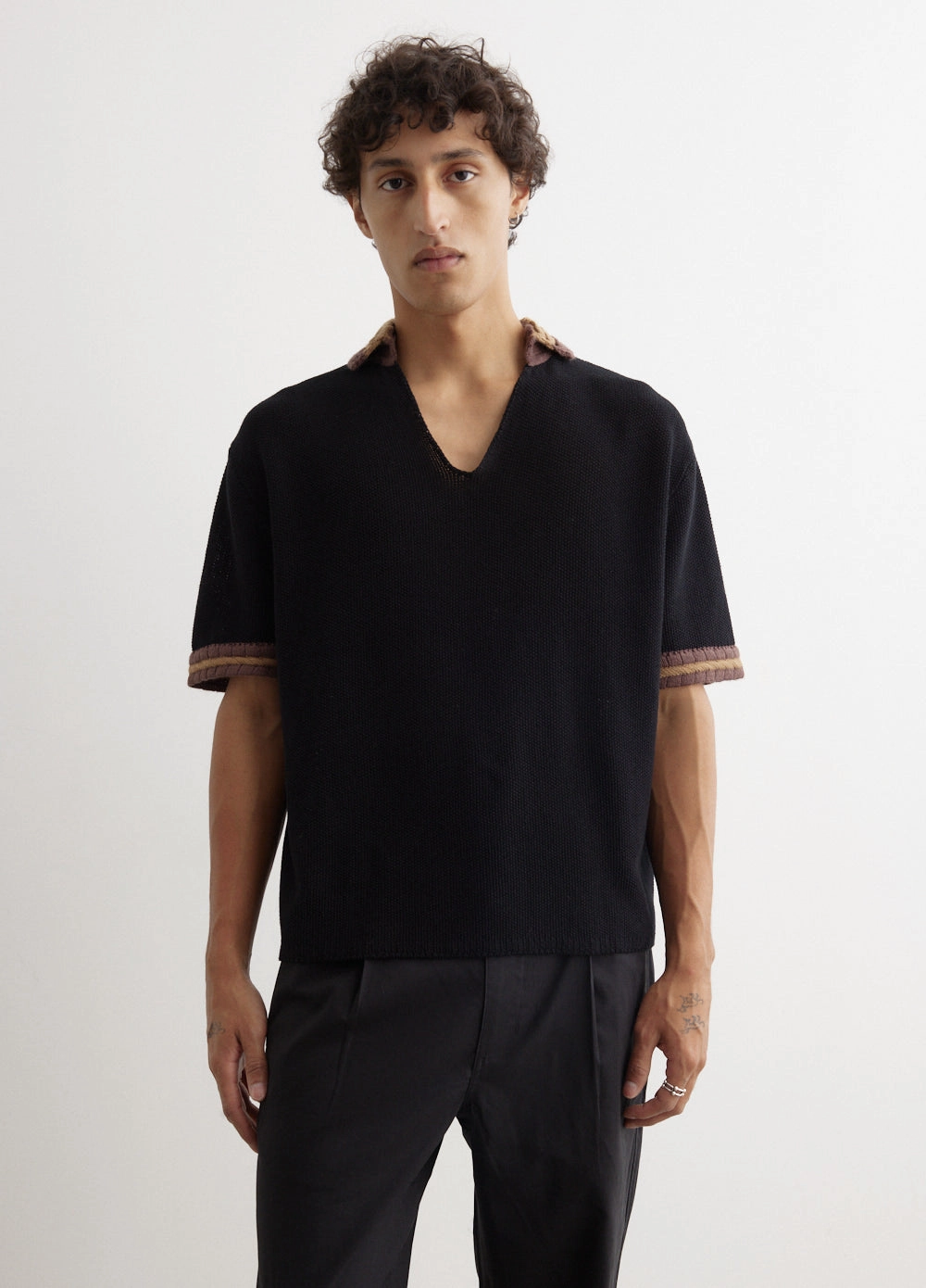 Festival Fashion Reinforced Side Vents Crochet Collar Polo