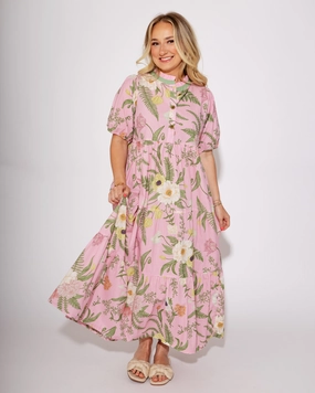 Blushing Bloom Midi Dress Satin-Edge Day Romance