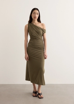 Crossroads Off Shoulder Dress Solid-color Drawstring-Waist