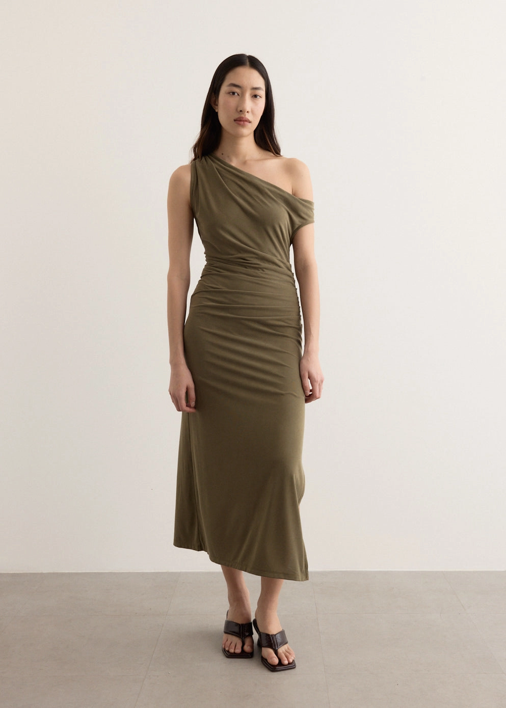 Crossroads Off Shoulder Dress Solid-color Drawstring-Waist