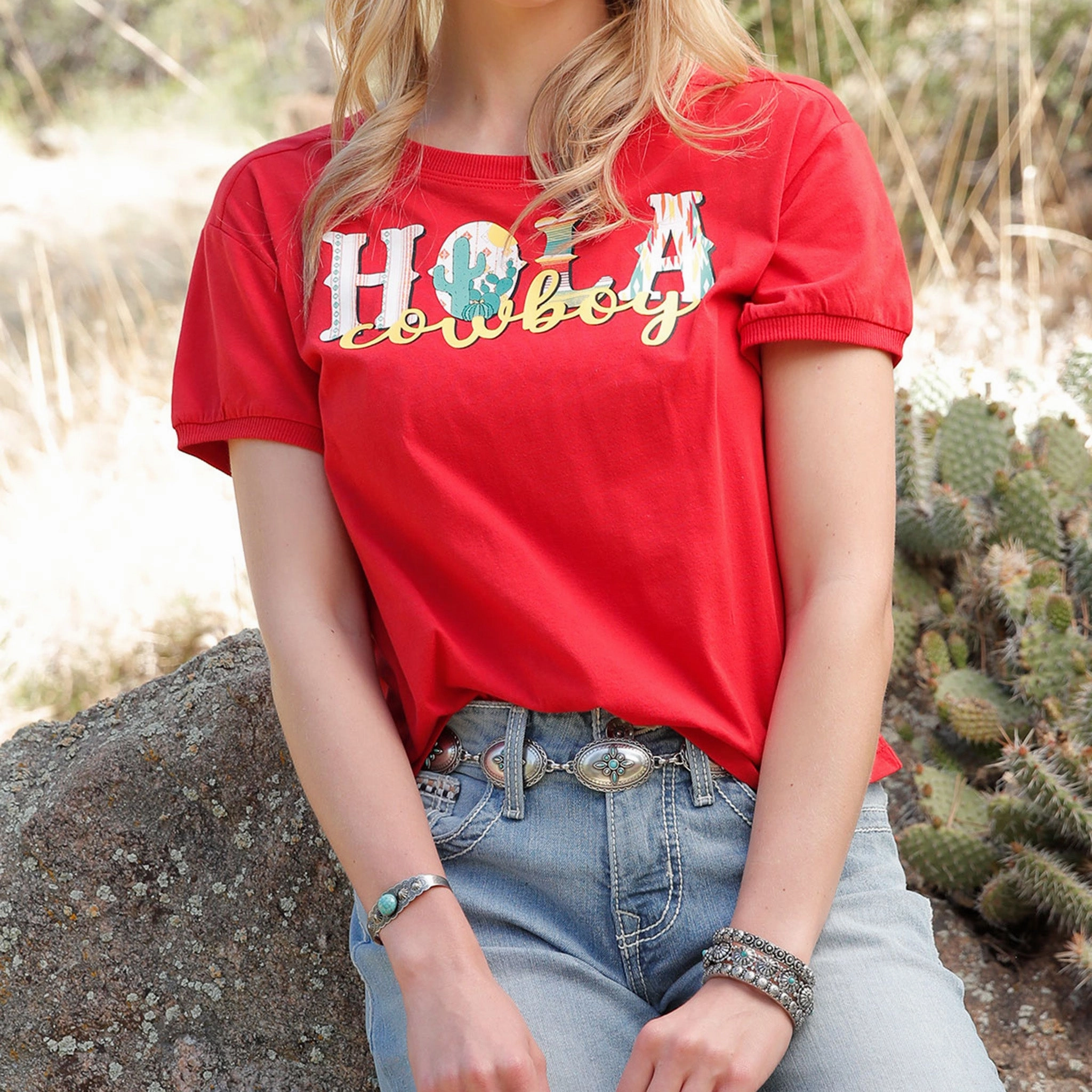 Fitted Blouse Classic Tank Cruel Denim Women's Red Hola Cowboy Tee