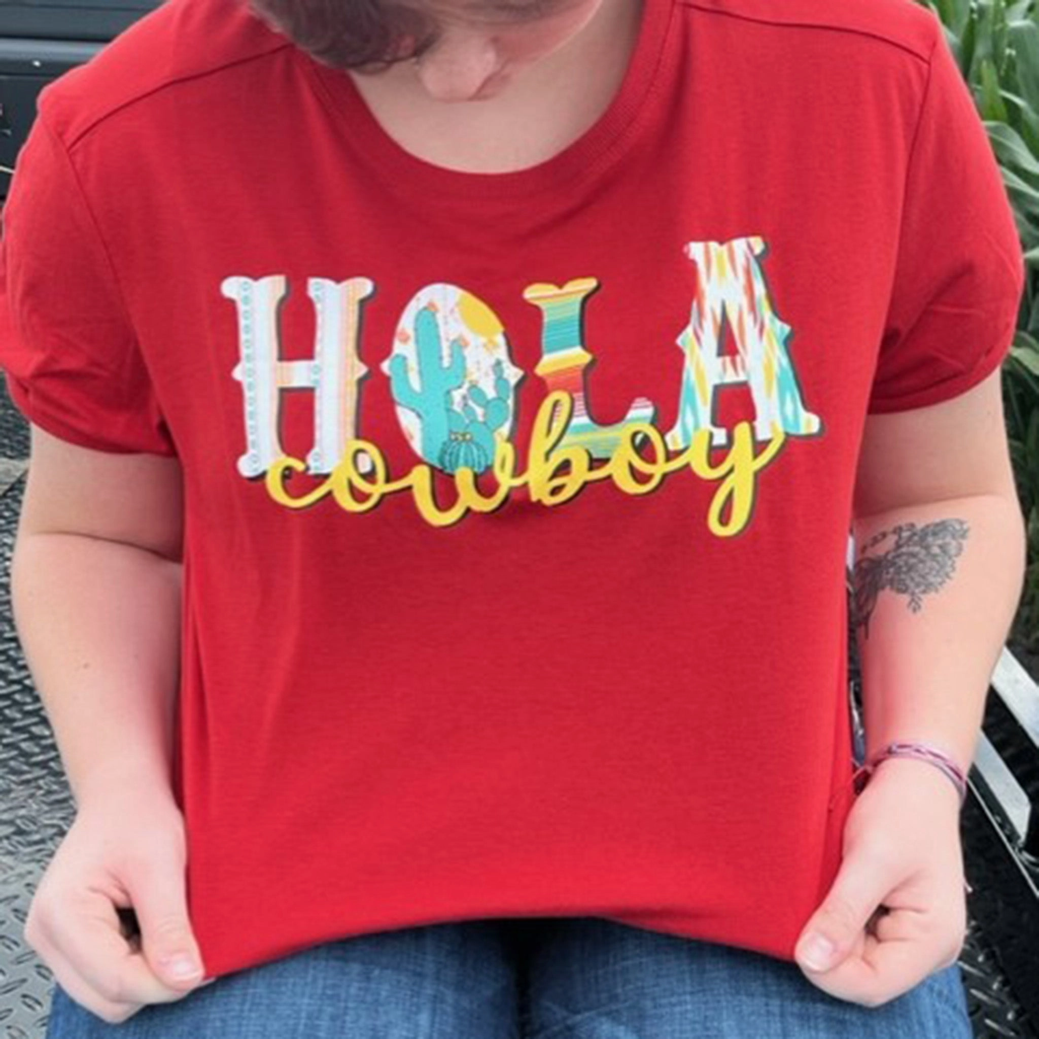 Cruel Denim Women's Red Hola Cowboy Tee EasyCare Fabric