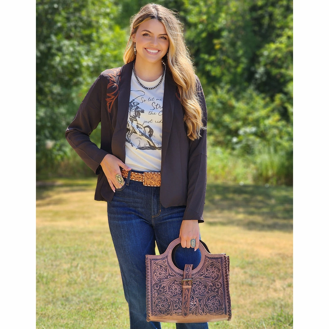 Cruel Girl Brown Boot Yoke Blazer Smooth Glide Fasteners Casual Trend