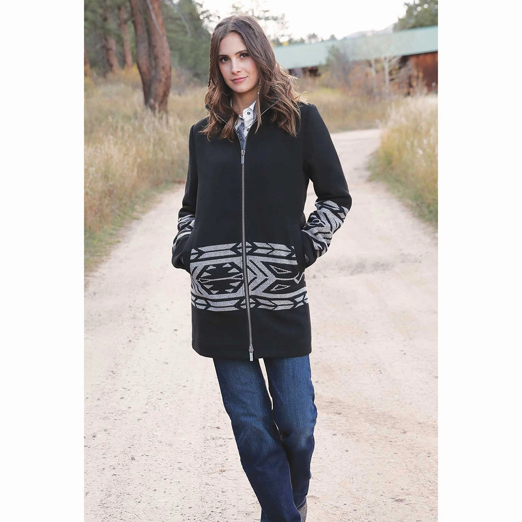Cruel Girl Denim Women's Black Aztec Walking Coat Elastic Binding Warmth Without Bulk