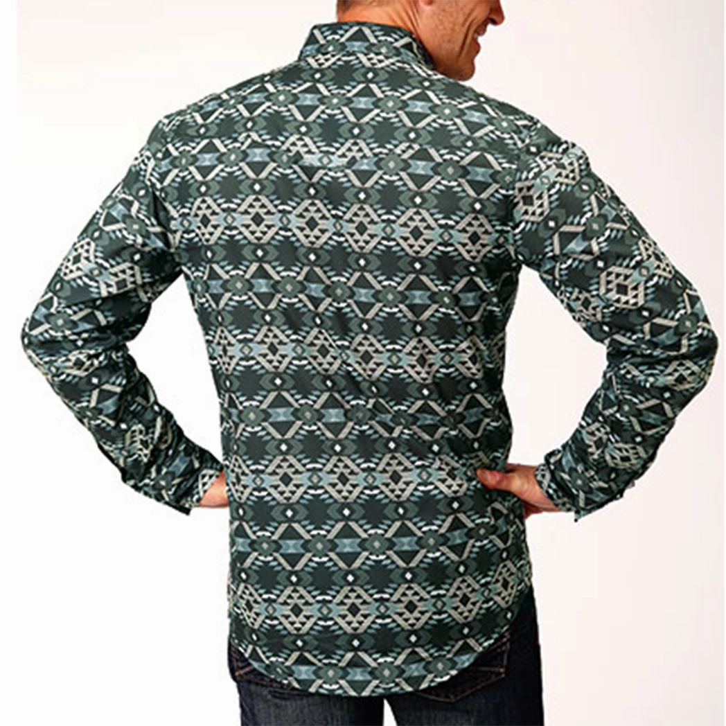 Breathable Comfort Roper Men's Slate Aztec Print Long Sleeve Shirt
