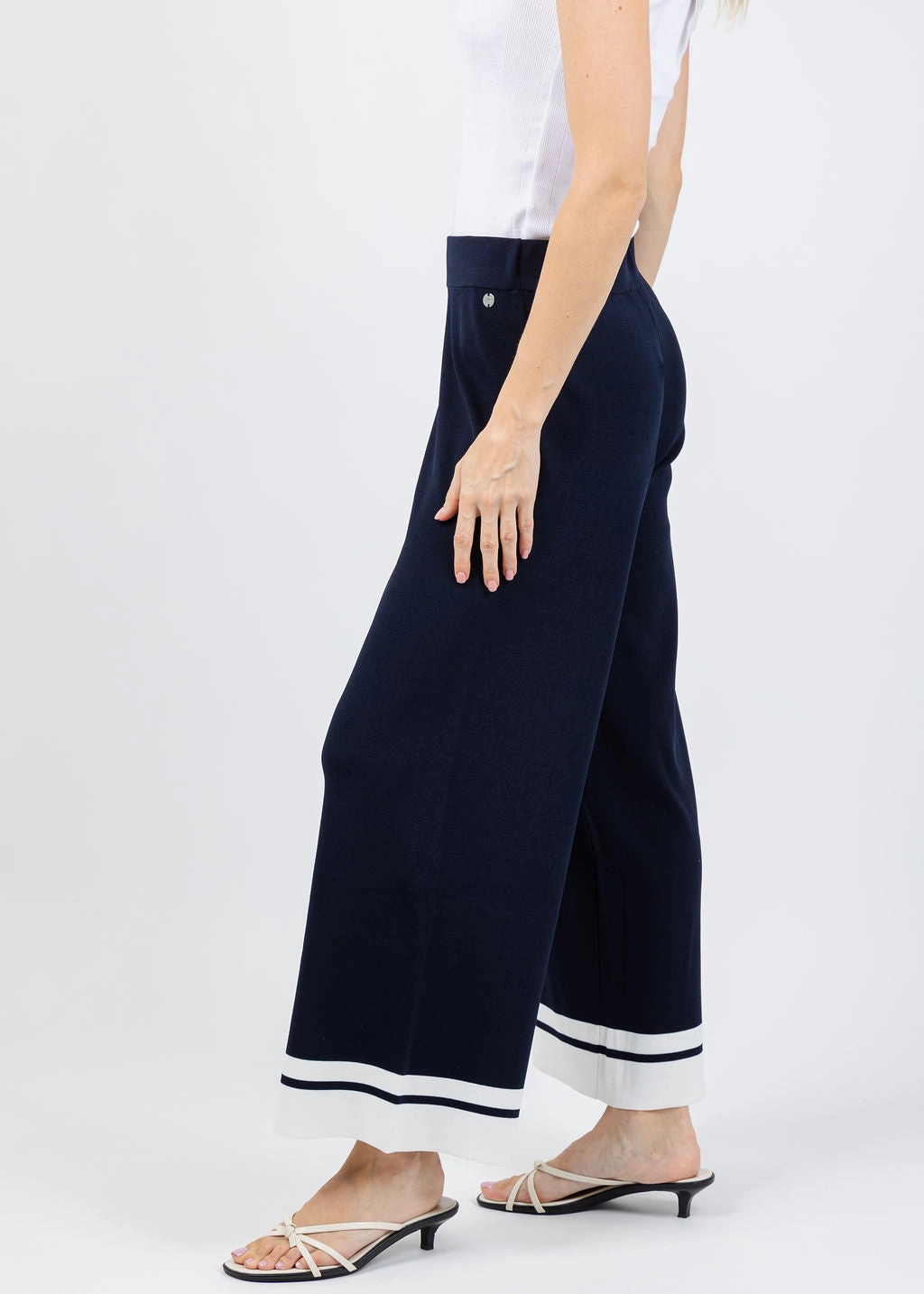 Performance Wear Lightweight Fit Culotte Pants With Stripe Detail - Midnight Blue/Vanilla