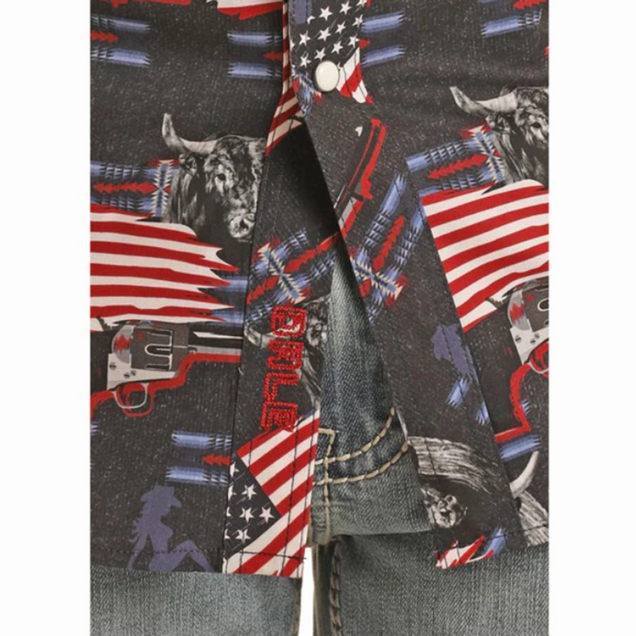 Ventilated Back Stylish Design Dale Brisby American Flags & Bull Long Sleeve