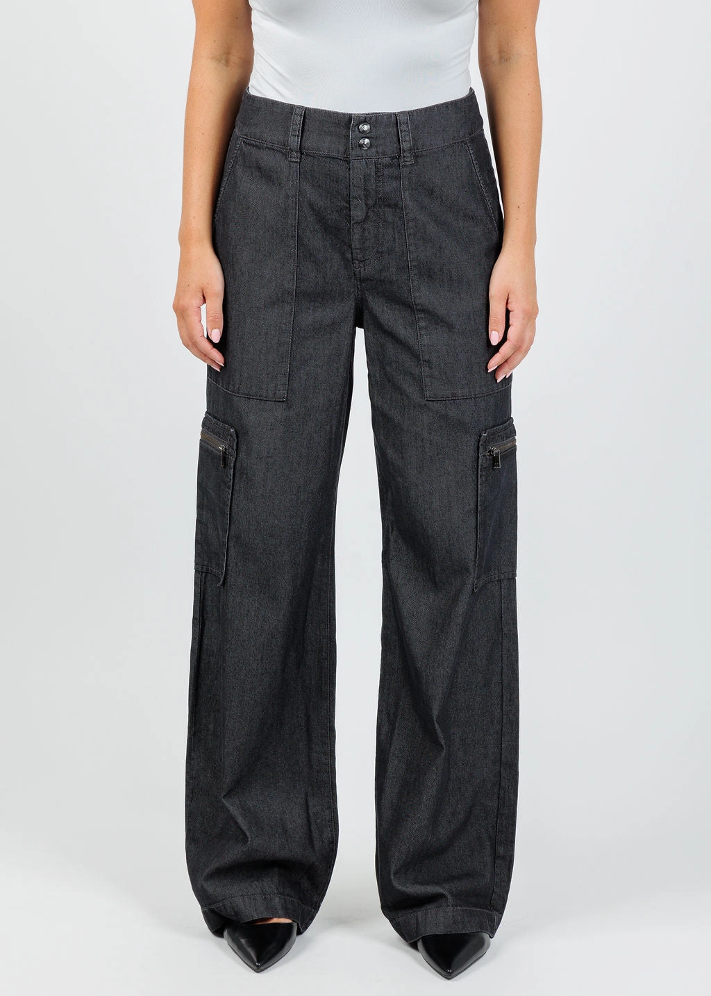 Danni Denim Cargo Pants - Black Wash Comfort Waist