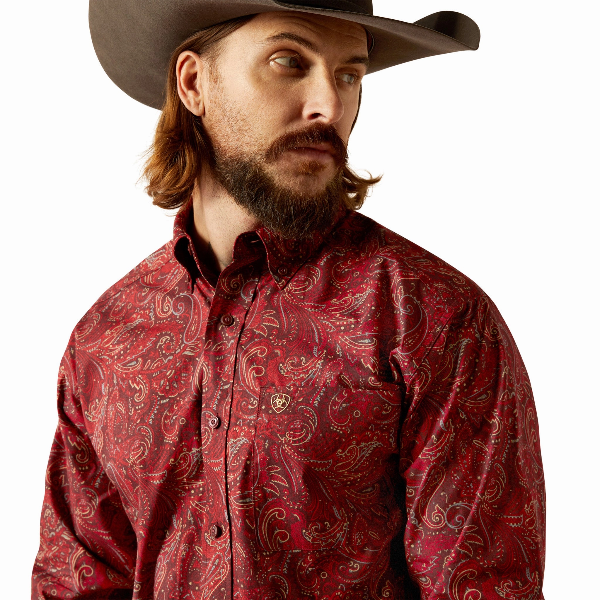 Ariat Men's Jaydon Red Paisley Shirt Multi Functional Pockets