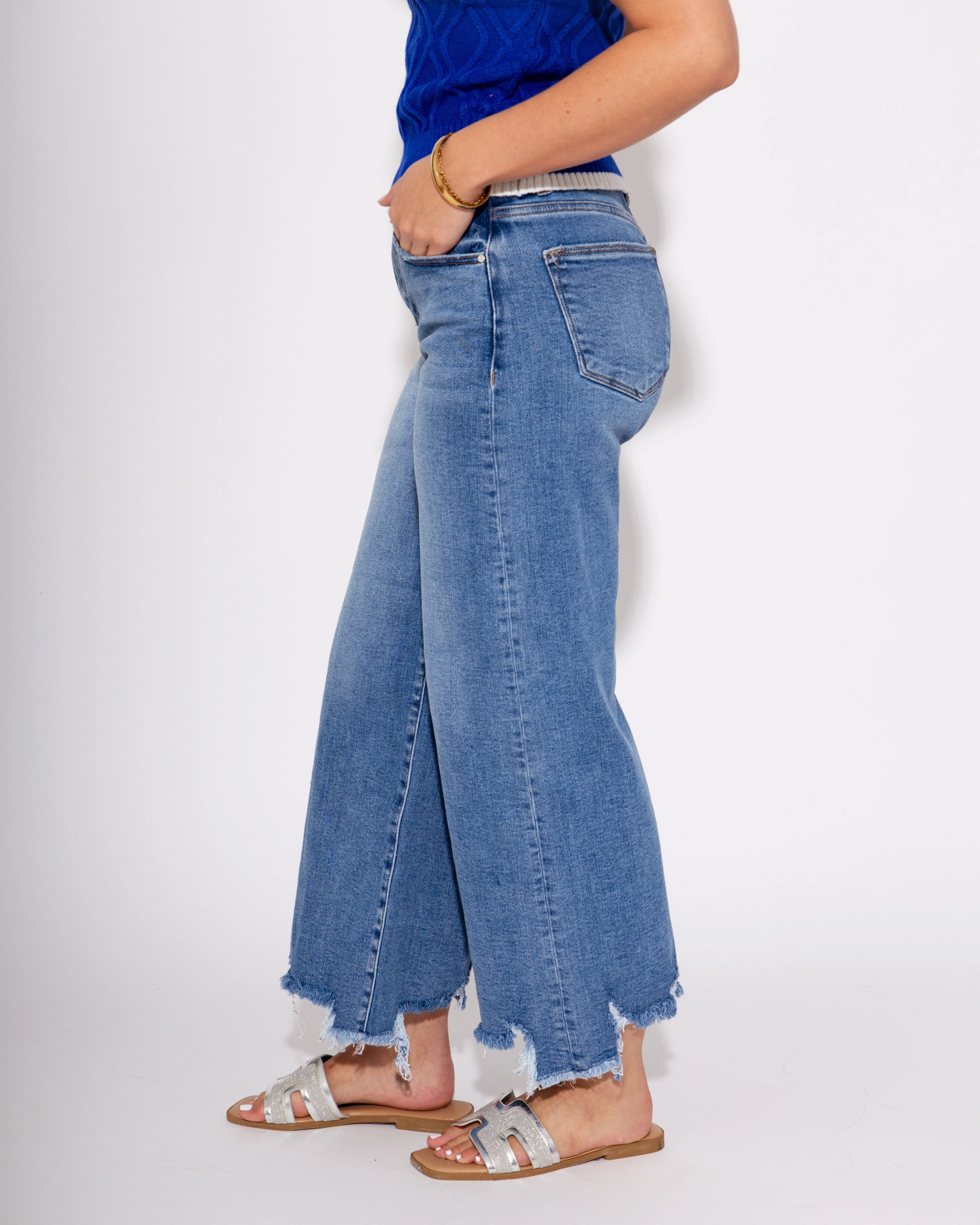 Quality Wear The Staggered Step Crop Jeans in Medium