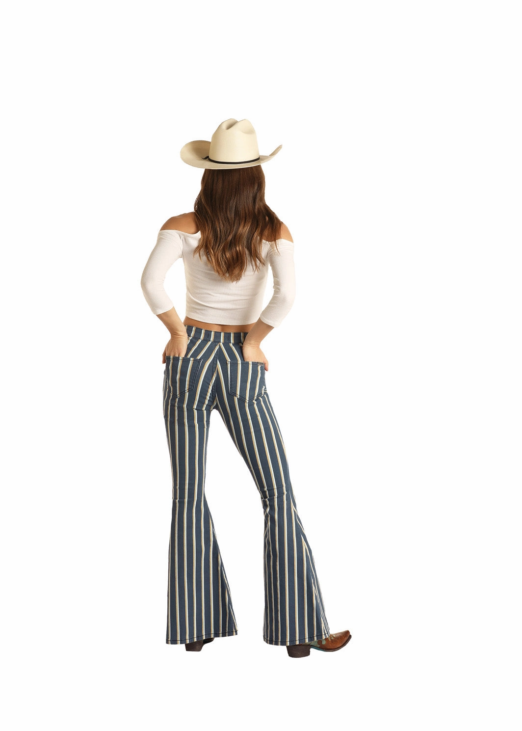 Rock & Roll Cowgirl  Navy Striped Bell Bottom Jeans Winter Warmth Minimalist